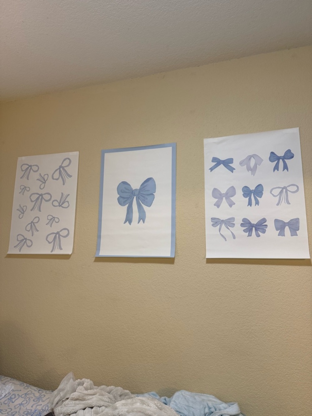 Set of 3 Blue Bow Art Prints